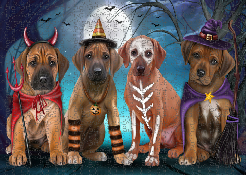 Happy Halloween Trick or Treat Rhodesian Ridgeback Dogs Portrait Jigsaw Puzzle for Adults Animal Interlocking Puzzle Game Unique Gift for Dog Lover's with Metal Tin Box