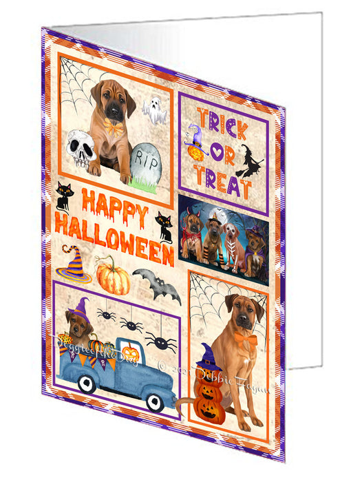 Happy Halloween Trick or Treat Rhodesian Ridgeback Dogs Handmade Artwork Assorted Pets Greeting Cards and Note Cards with Envelopes for All Occasions and Holiday Seasons GCD76583