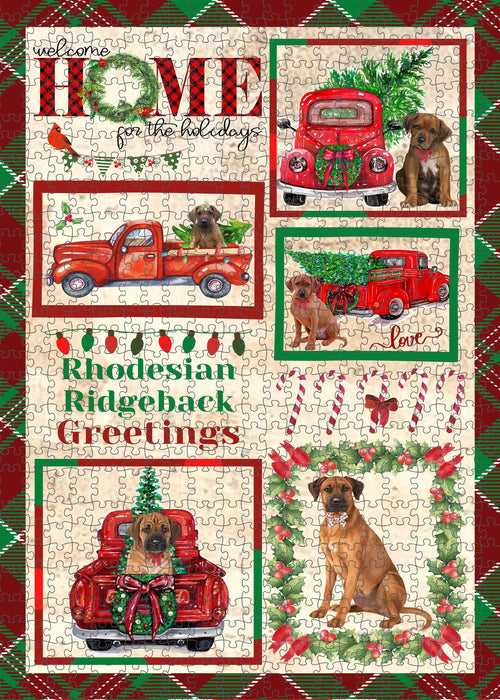 Welcome Home for Christmas Holidays Rhodesian Ridgeback Dogs Portrait Jigsaw Puzzle for Adults Animal Interlocking Puzzle Game Unique Gift for Dog Lover's with Metal Tin Box