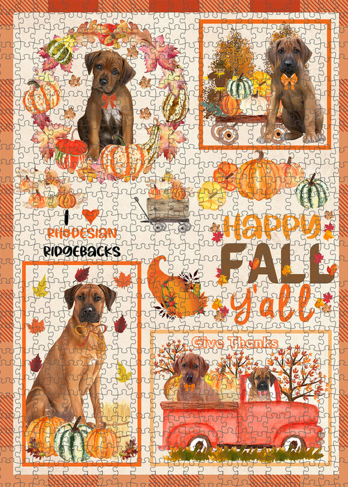 Happy Fall Y'all Pumpkin Rhodesian Ridgeback Dogs Portrait Jigsaw Puzzle for Adults Animal Interlocking Puzzle Game Unique Gift for Dog Lover's with Metal Tin Box