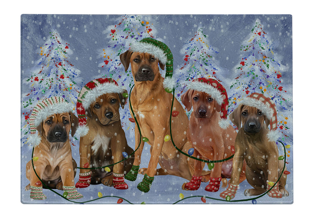 Christmas Lights and Rhodesian Ridgeback Dogs Cutting Board - For Kitchen - Scratch & Stain Resistant - Designed To Stay In Place - Easy To Clean By Hand - Perfect for Chopping Meats, Vegetables