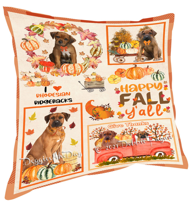 Happy Fall Y'all Pumpkin Rhodesian Ridgeback Dogs Pillow with Top Quality High-Resolution Images - Ultra Soft Pet Pillows for Sleeping - Reversible & Comfort - Ideal Gift for Dog Lover - Cushion for Sofa Couch Bed - 100% Polyester