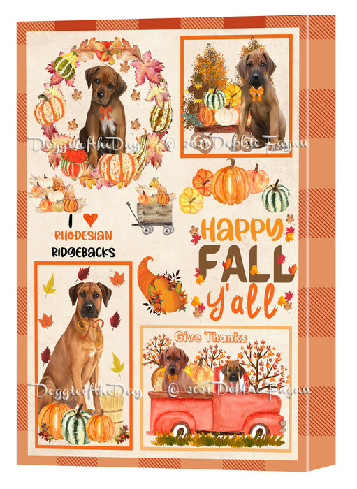 Happy Fall Y'all Pumpkin Rhodesian Ridgeback Dogs Canvas Wall Art - Premium Quality Ready to Hang Room Decor Wall Art Canvas - Unique Animal Printed Digital Painting for Decoration