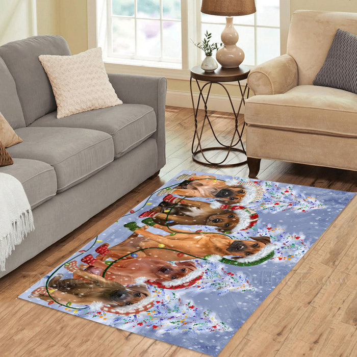 Christmas Lights and Rhodesian Ridgeback Dogs Area Rug - Ultra Soft Cute Pet Printed Unique Style Floor Living Room Carpet Decorative Rug for Indoor Gift for Pet Lovers