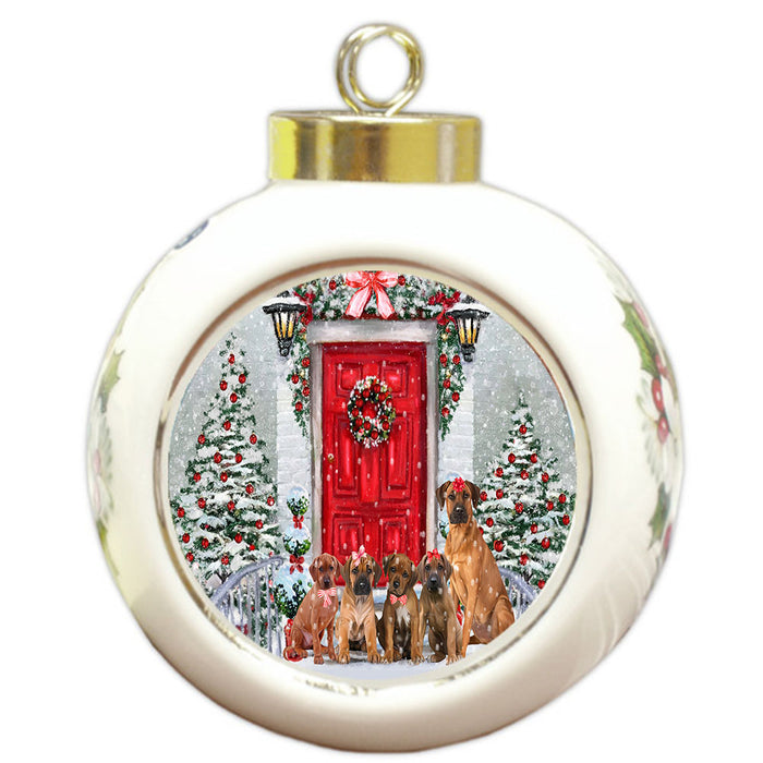 Christmas Holiday Welcome Rhodesian Ridgeback Dogs Round Ball Christmas Ornament Pet Decorative Hanging Ornaments for Christmas X-mas Tree Decorations - 3" Round Ceramic Ornament