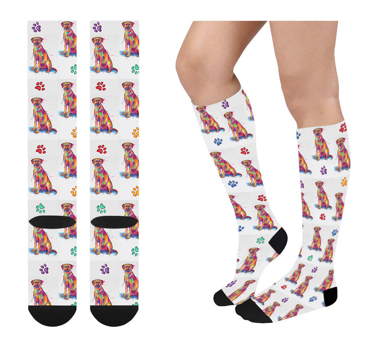 Watercolor Rhodesian Ridgeback Dogs Women's Over the Calf Socks