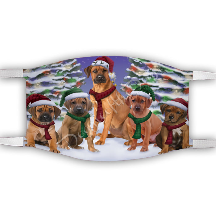 Rhodesian Ridgeback Dogs Christmas Family Portrait in Holiday Scenic Background Face Mask FM48369