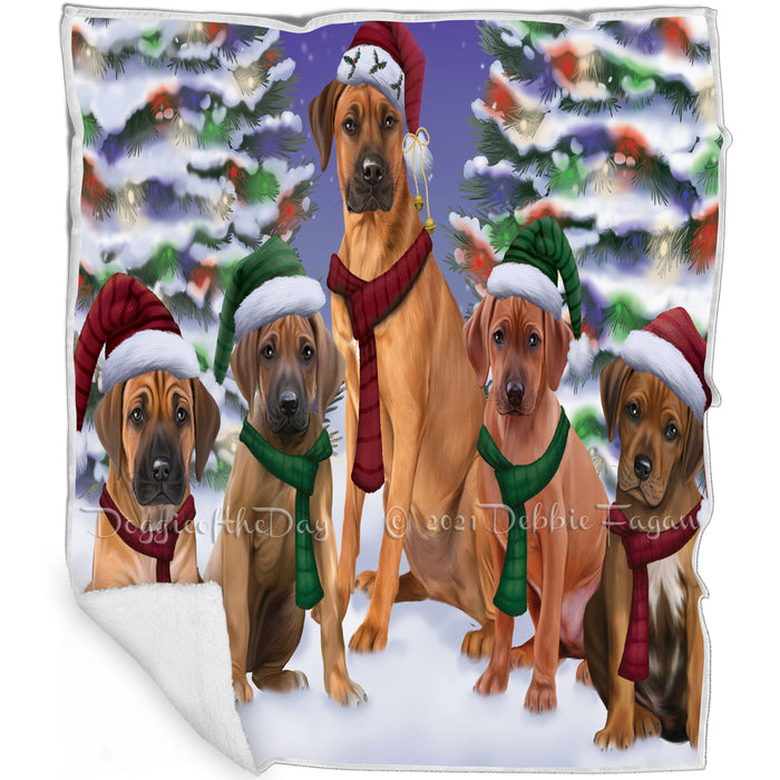 Rhodesian Ridgebacks Dog Christmas Family Portrait in Holiday Scenic B