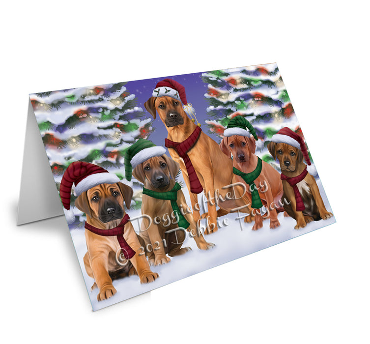 Christmas Family Portrait Rhodesian Ridgeback Dog Handmade Artwork Assorted Pets Greeting Cards and Note Cards with Envelopes for All Occasions and Holiday Seasons