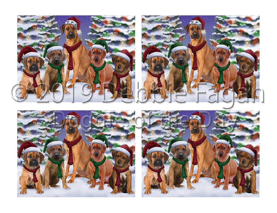 Rhodesian Ridgeback Dogs Christmas Family Portrait in Holiday Scenic Background Placemat