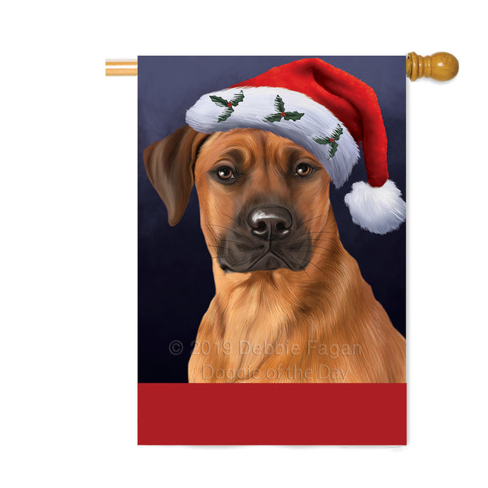 Personalized Christmas Holidays Rhodesian Ridgeback Dog Wearing Santa Hat Portrait Head Custom House Flag FLG-DOTD-A59906