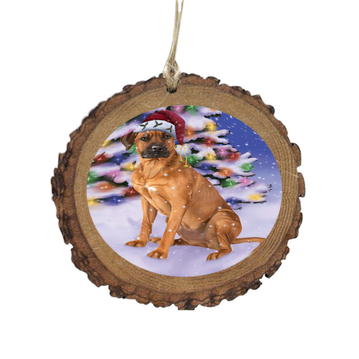 Winterland Wonderland Rhodesian Ridgeback Dog In Christmas Holiday Scenic Background Wooden Christmas Ornament WOR49624