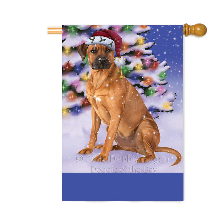 Personalized Winterland Wonderland Rhodesian Ridgeback Dog In Christmas Holiday Scenic Background Custom House Flag FLG-DOTD-A61433