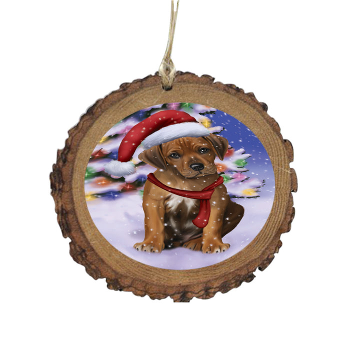 Winterland Wonderland Rhodesian Ridgeback Dog In Christmas Holiday Scenic Background Wooden Christmas Ornament WOR49625