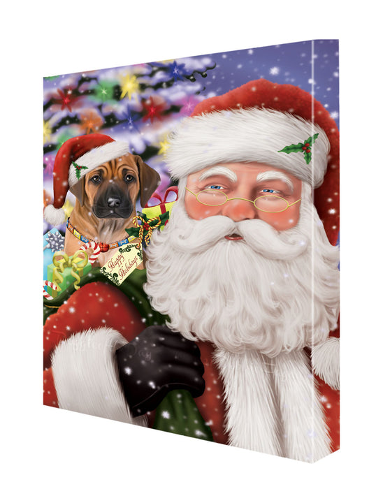 Christmas Santa with Presents and Rhodesian Ridgeback Dog Canvas Wall Art - Premium Quality Ready to Hang Room Decor Wall Art Canvas - Unique Animal Printed Digital Painting for Decoration