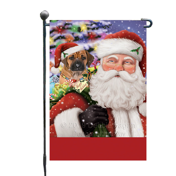 Personalized Santa Carrying Rhodesian Ridgeback Dog and Christmas Presents Custom Garden Flag GFLG63818