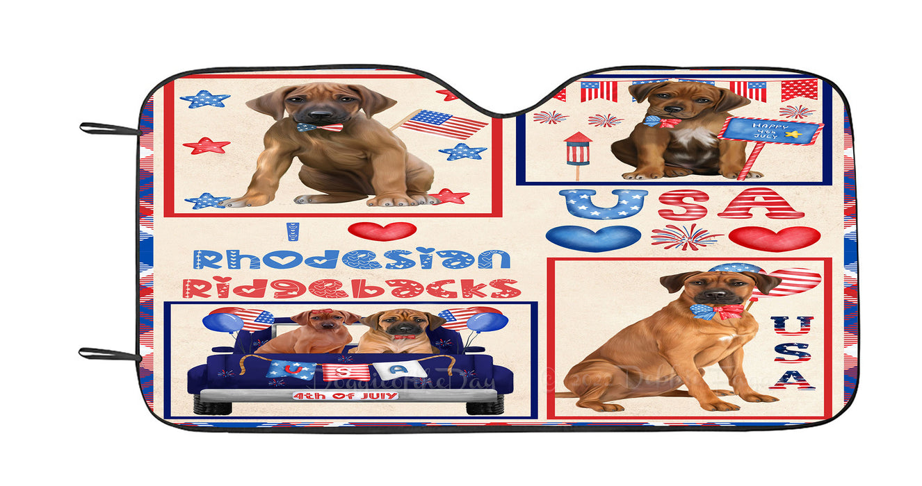 4th of July Independence Day I Love USA Rhodesian Ridgeback Dogs Car Sun Shade Cover Curtain