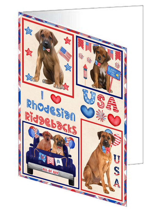 4th of July Independence Day I Love USA Rhodesian Ridgeback Dogs Handmade Artwork Assorted Pets Greeting Cards and Note Cards with Envelopes for All Occasions and Holiday Seasons