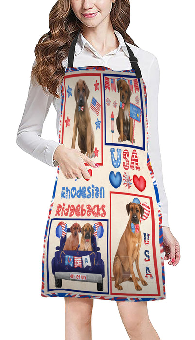 4th of July Independence Day I Love USA Rhodesian Ridgeback Dogs Apron - Adjustable Long Neck Bib for Adults - Waterproof Polyester Fabric With 2 Pockets - Chef Apron for Cooking, Dish Washing, Gardening, and Pet Grooming