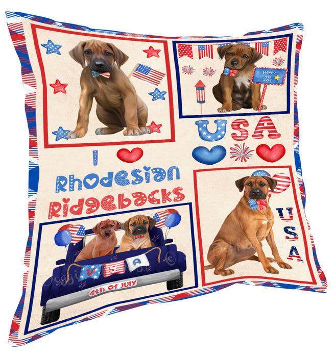 4th of July Independence Day I Love USA Rhodesian Ridgeback Dogs Pillow with Top Quality High-Resolution Images - Ultra Soft Pet Pillows for Sleeping - Reversible & Comfort - Ideal Gift for Dog Lover - Cushion for Sofa Couch Bed - 100% Polyester