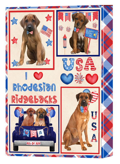 4th of July Independence Day I Love USA Rhodesian Ridgeback Dogs Canvas Wall Art - Premium Quality Ready to Hang Room Decor Wall Art Canvas - Unique Animal Printed Digital Painting for Decoration