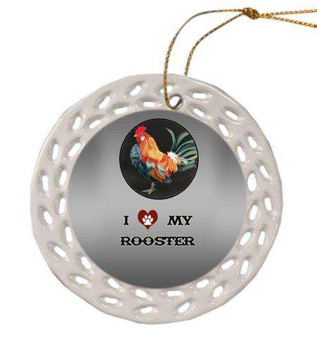 Rooster Christmas Doily Ceramic Ornament