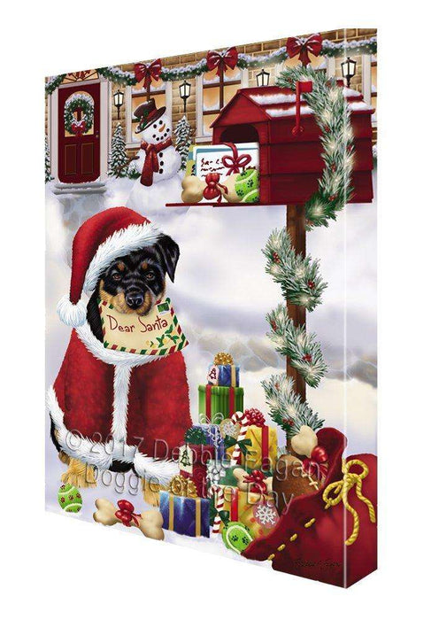 Rottweiler Dear Santa Letter Christmas Holiday Mailbox Dog Painting Printed on Canvas Wall Art