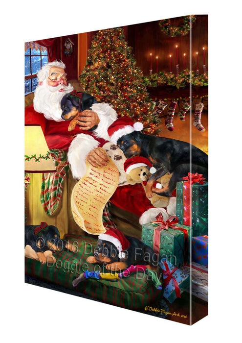 Rottweiler Dog and Puppies Sleeping with Santa Canvas Gallery Wrap 1.5" Inch