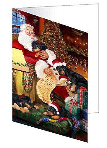 Rottweiler Dog and Puppies Sleeping with Santa Handmade Artwork Assorted Pets Greeting Cards and Note Cards with Envelopes for All Occasions and Holiday Seasons