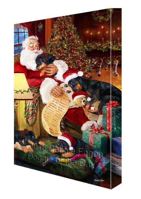 Rottweiler Dog and Puppies Sleeping with Santa Painting Printed on Canvas Wall Art Signed