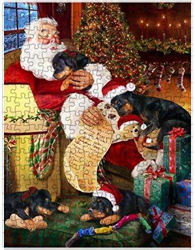 Rottweiler Dog and Puppies Sleeping with Santa Puzzle with Photo Tin
