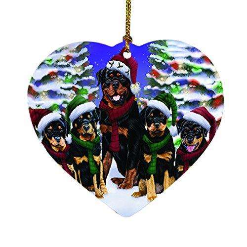Rottweiler Dog Christmas Family Portrait in Holiday Scenic Background Heart Ornament D148