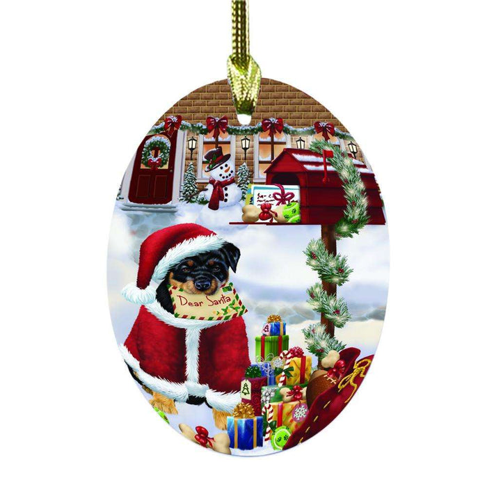Rottweiler Dog Dear Santa Letter Christmas Holiday Mailbox Oval Glass Christmas Ornament OGOR49076