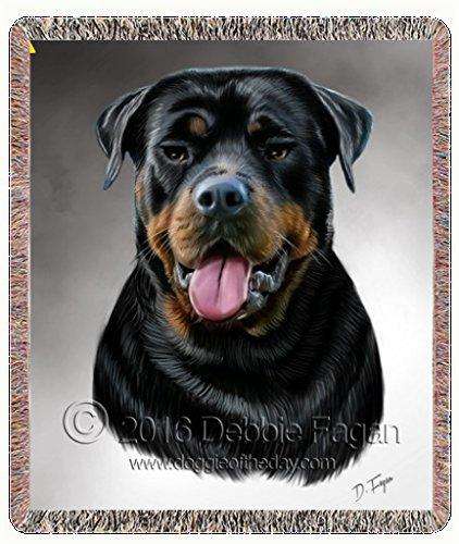 Rottweiler Dog Dog Art Portrait Print Woven Throw Blanket 54 X 38