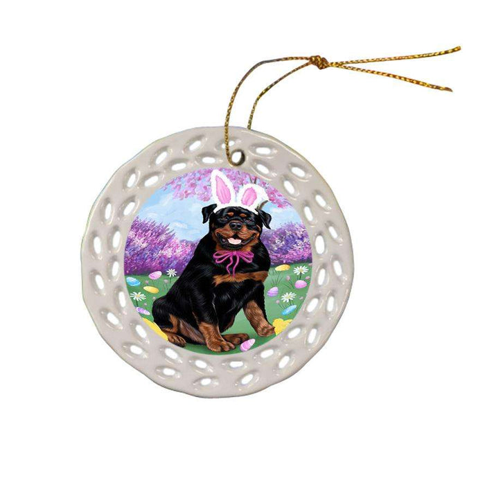 Rottweiler Dog Easter Holiday Ceramic Doily Ornament DPOR49236