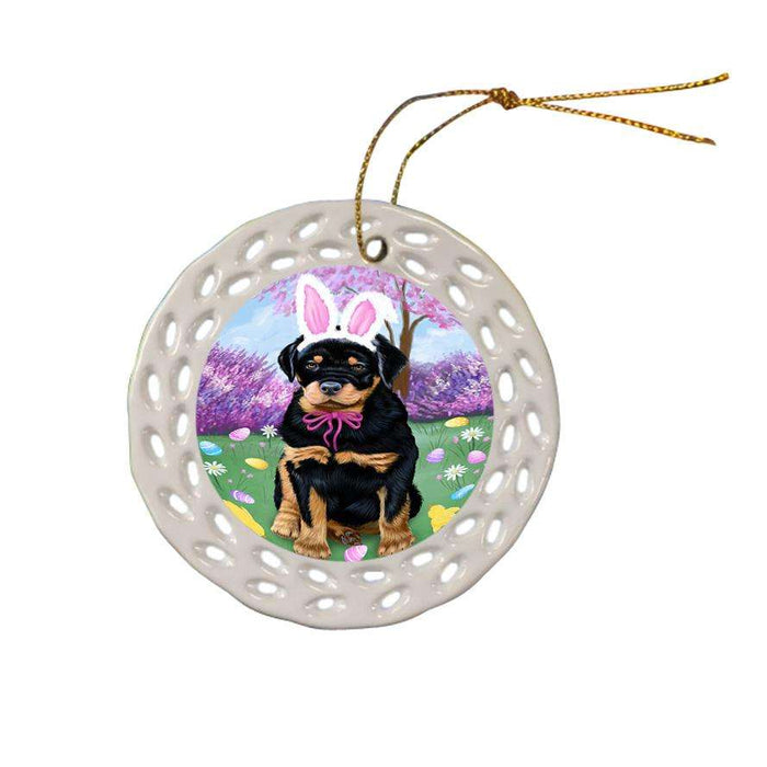Rottweiler Dog Easter Holiday Ceramic Doily Ornament DPOR49238