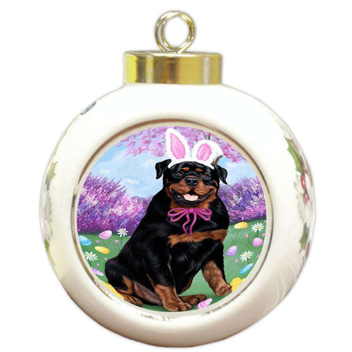 Rottweiler Dog Easter Holiday Round Ball Christmas Ornament RBPOR49236