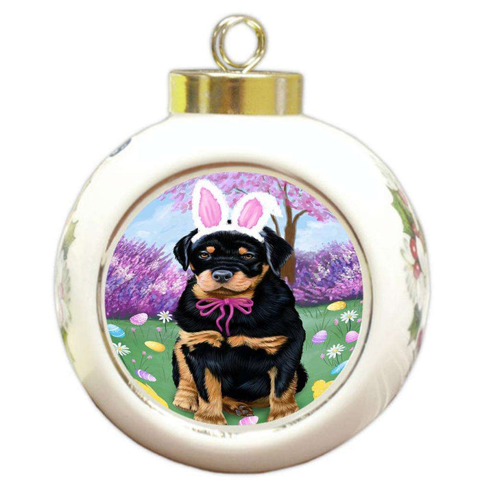 Rottweiler Dog Easter Holiday Round Ball Christmas Ornament RBPOR49238