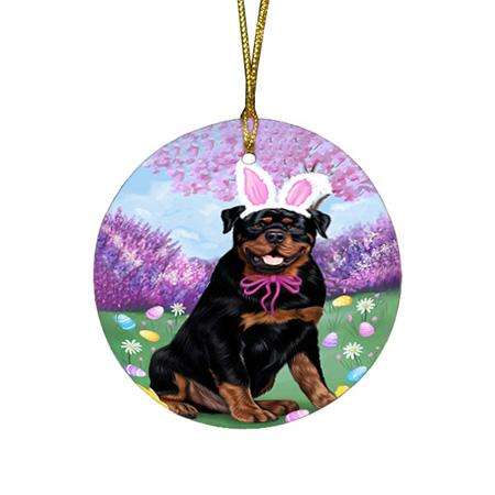 Rottweiler Dog Easter Holiday Round Flat Christmas Ornament RFPOR49227