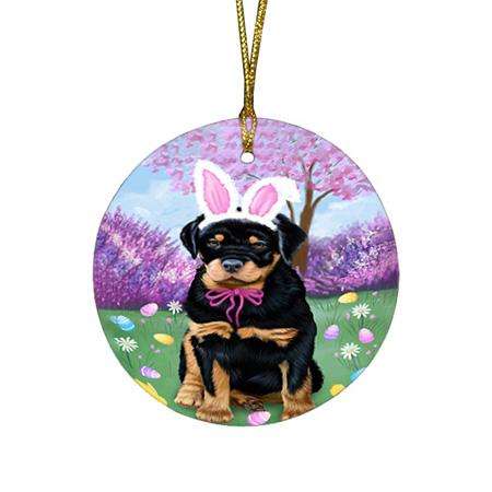 Rottweiler Dog Easter Holiday Round Flat Christmas Ornament RFPOR49229