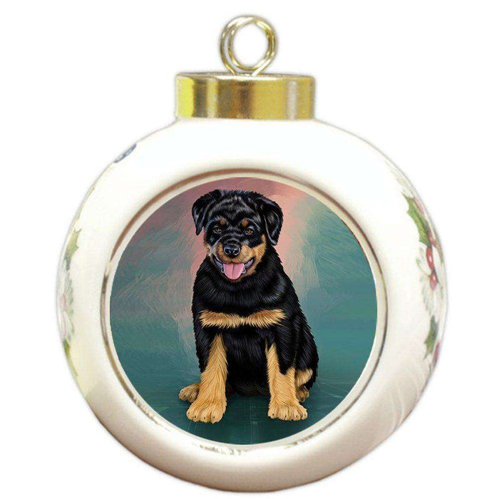 Rottweiler Dog Round Ball Christmas Ornament