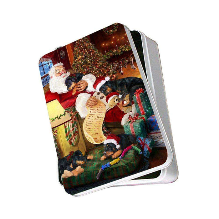 Rottweiler Dog with Puppies Sleeping with Santa Photo Tin