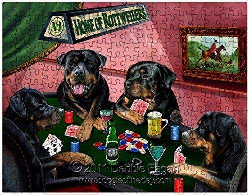 Rottweiler Dogs Playing Poker 500 Pc. Puzzle with Photo Tin