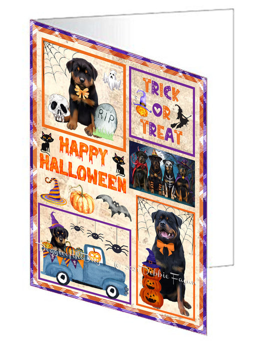 Happy Halloween Trick or Treat Rottweiler Dogs Handmade Artwork Assorted Pets Greeting Cards and Note Cards with Envelopes for All Occasions and Holiday Seasons GCD76586
