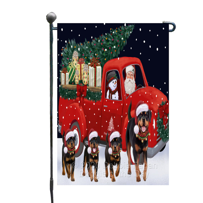 Christmas Express Delivery Red Truck Running Rottweiler Dogs Garden Flag GFLG66489