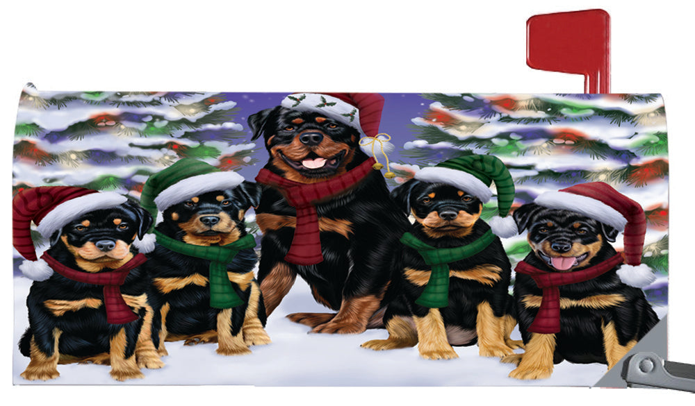 Magnetic Mailbox Cover Rottweilers Dog Christmas Family Portrait in Holiday Scenic Background MBC48247