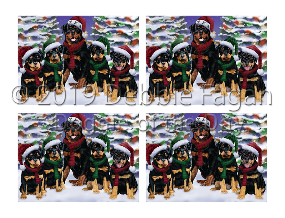Rottweiler Dogs Christmas Family Portrait in Holiday Scenic Background Placemat
