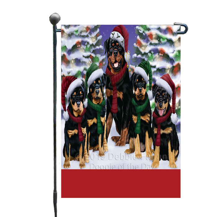 Personalized Christmas Happy Holidays Rottweiler Dogs Family Portraits Custom Garden Flags GFLG-DOTD-A59141