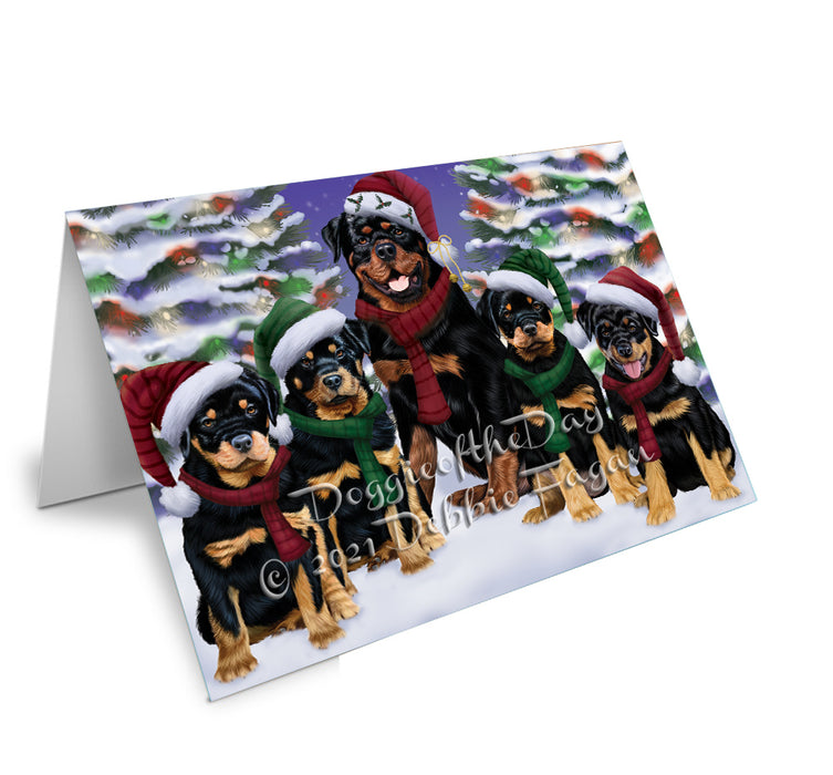 Christmas Family Portrait Rottweiler Dog Handmade Artwork Assorted Pets Greeting Cards and Note Cards with Envelopes for All Occasions and Holiday Seasons