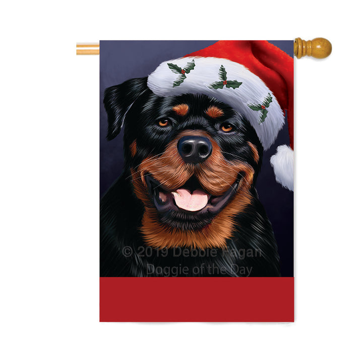 Personalized Christmas Holidays Rottweiler Dog Wearing Santa Hat Portrait Head Custom House Flag FLG-DOTD-A59907